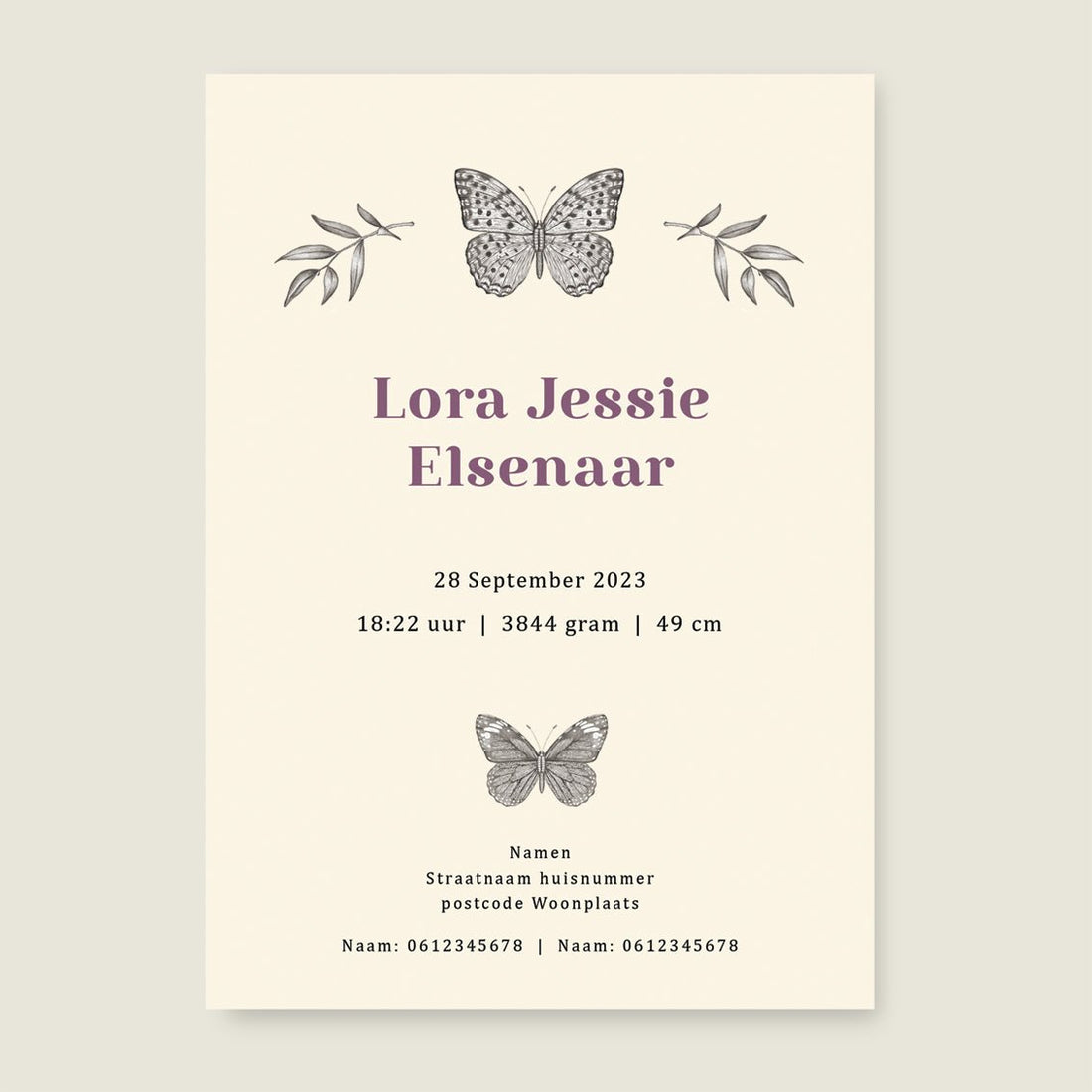 Geboortekaartje Butterfly - Story of July