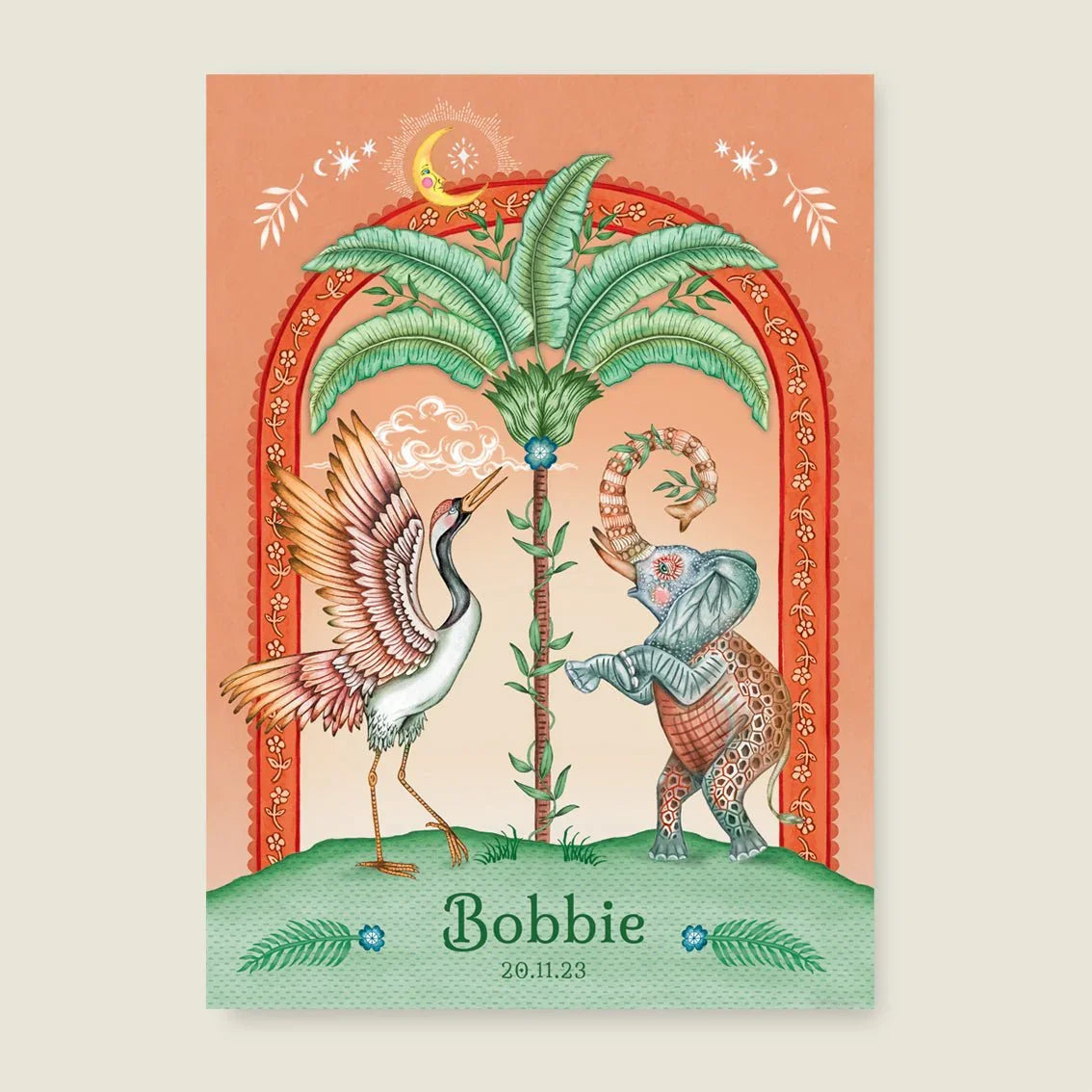 Geboortekaartje Crane Bird And The Elephant Terra - Story of July