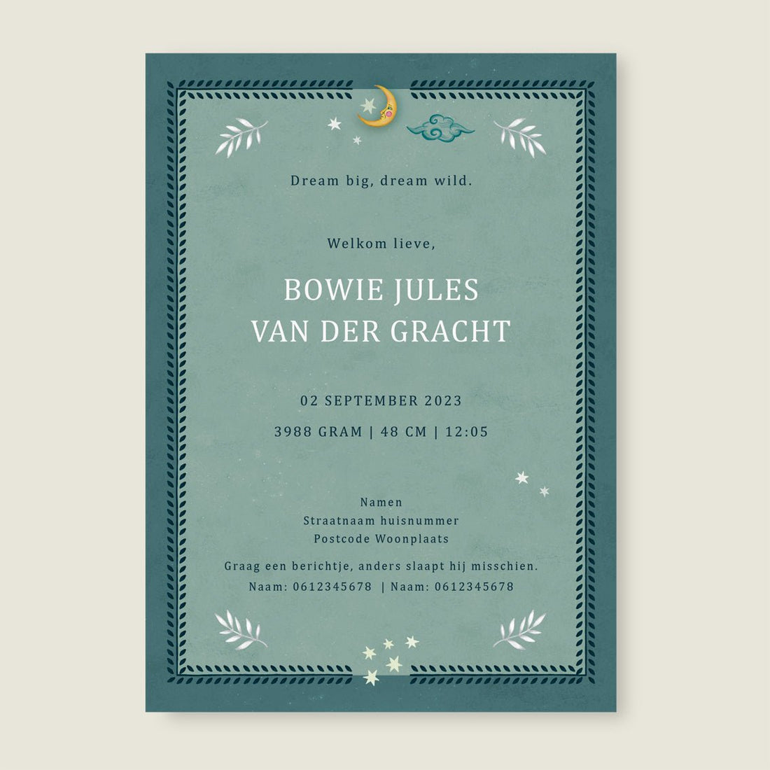 Geboortekaartje Crane Bird Blue - Story of July