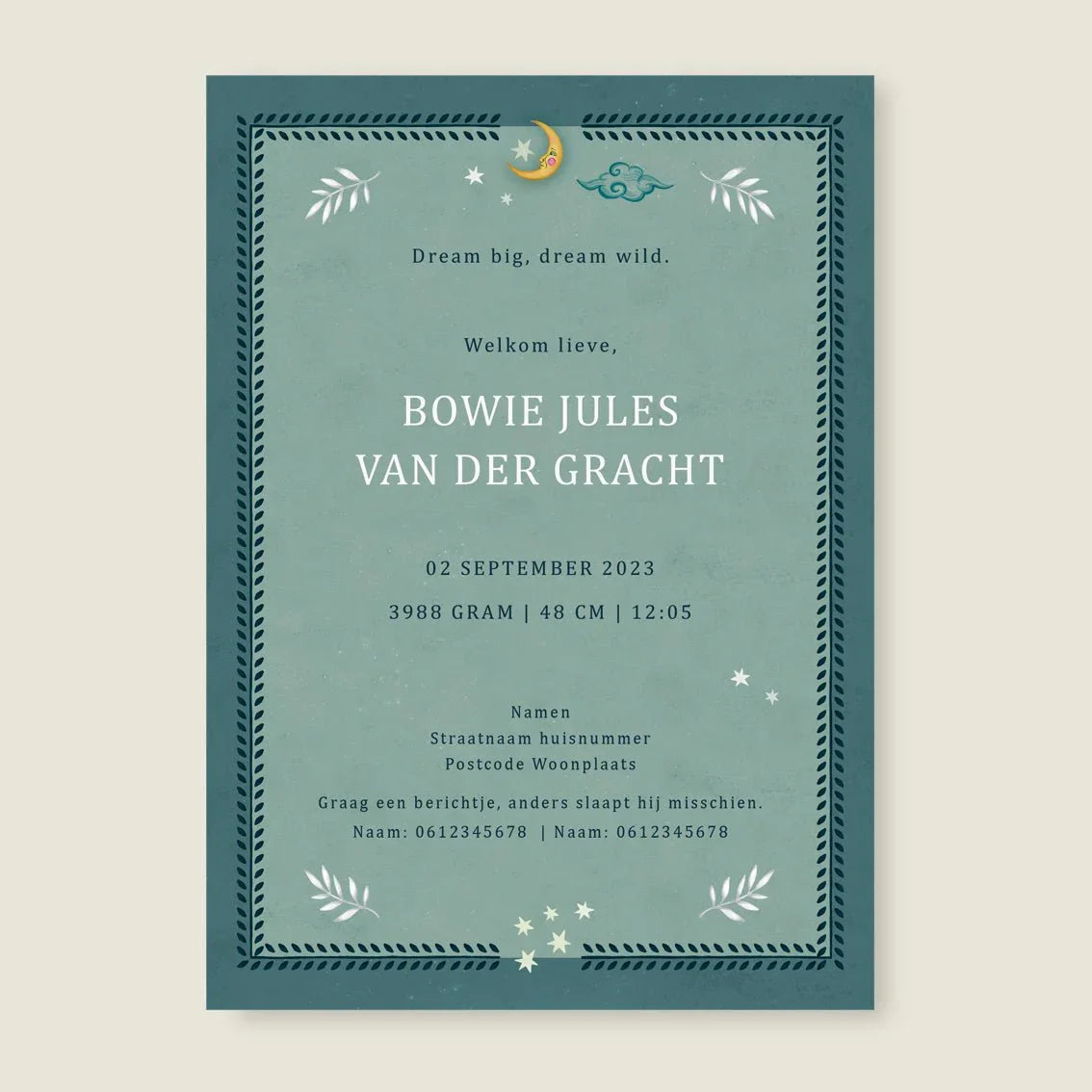 Geboortekaartje Crane Bird Blue - Story of July