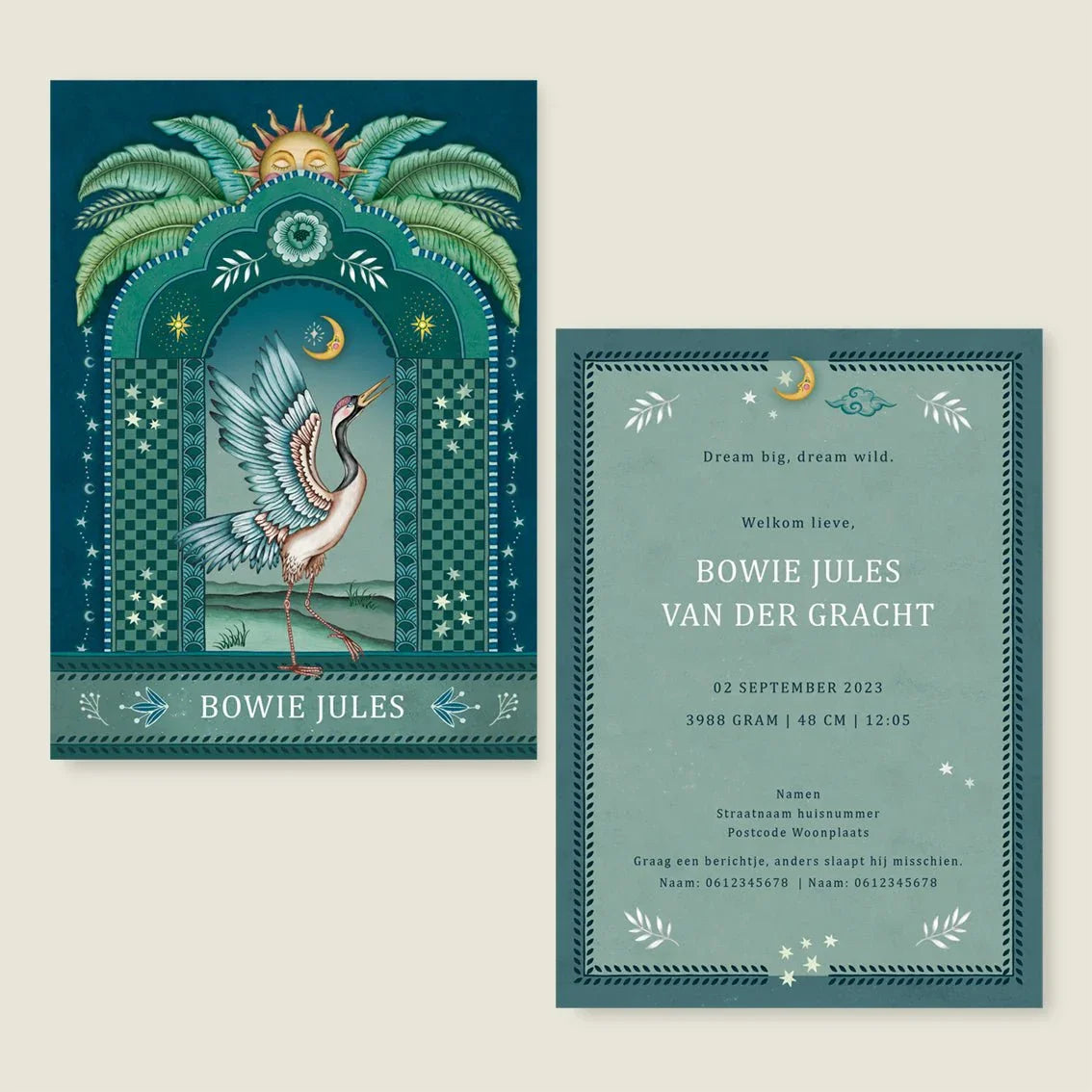 Geboortekaartje Crane Bird Blue - Story of July