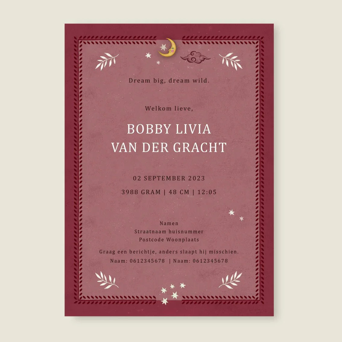 Geboortekaartje Crane Bird Red - Story of July