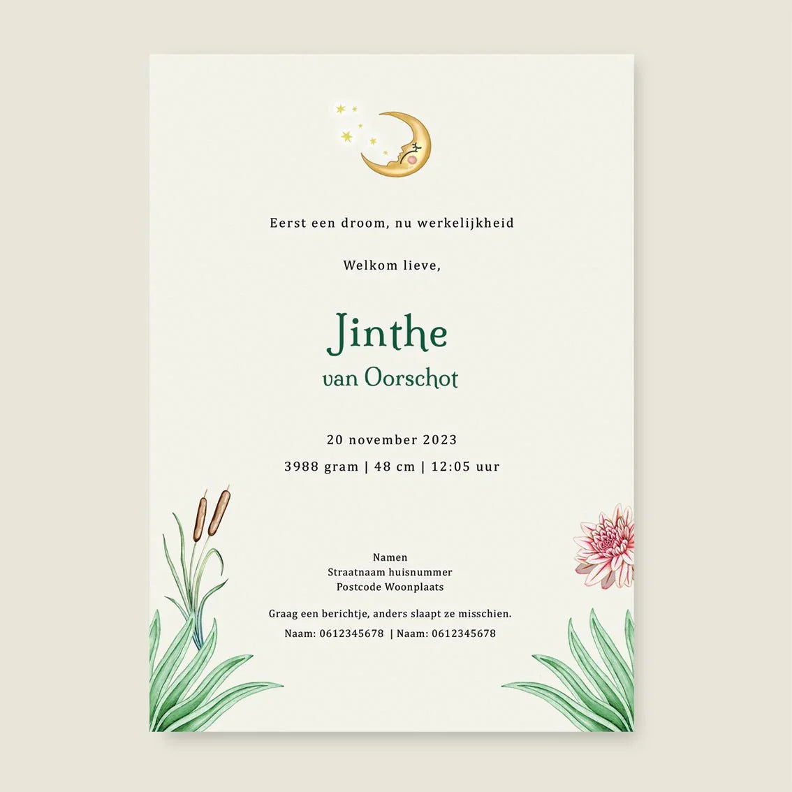 Geboortekaartje Deer Family Green - Story of July