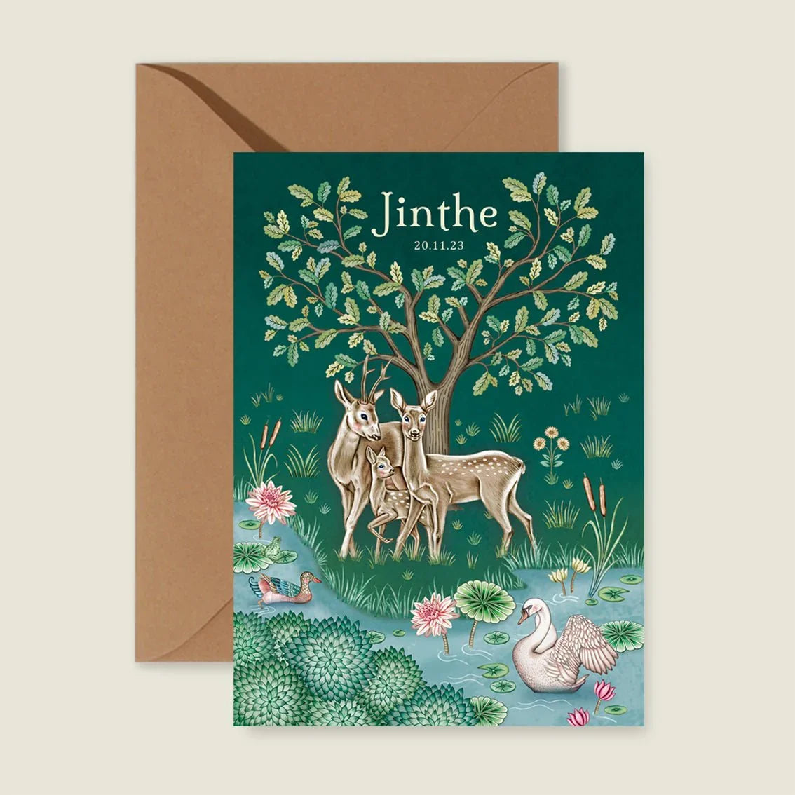 Geboortekaartje Deer Family Green - Story of July