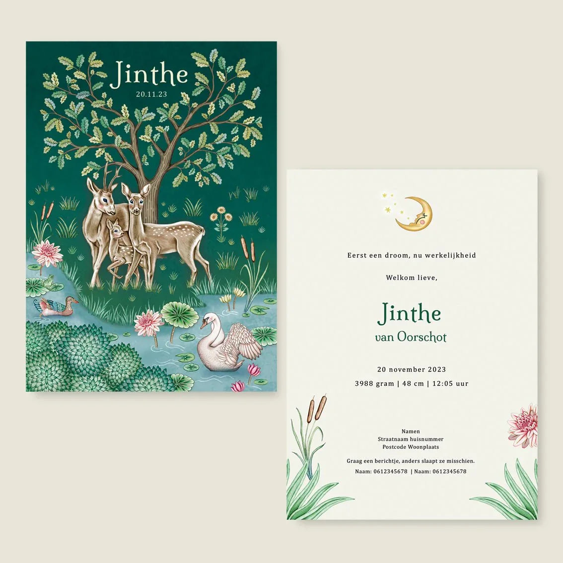 Geboortekaartje Deer Family Green - Story of July