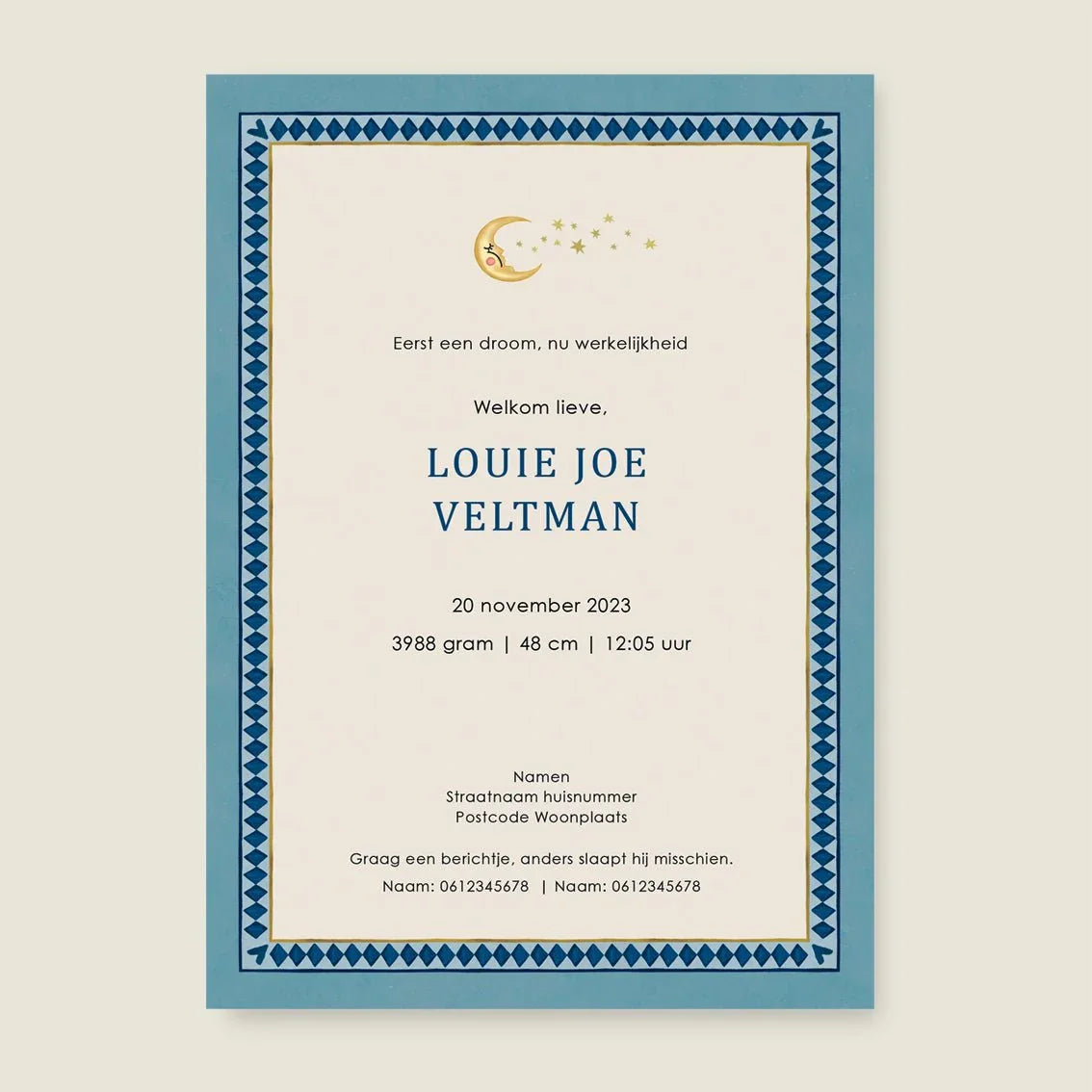 Geboortekaartje Lion And The Giraffe Dark Blue - Story of July