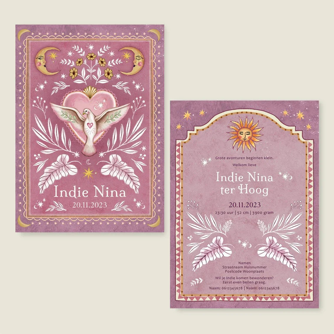 Geboortekaartje Love Dove Lila - Story of July