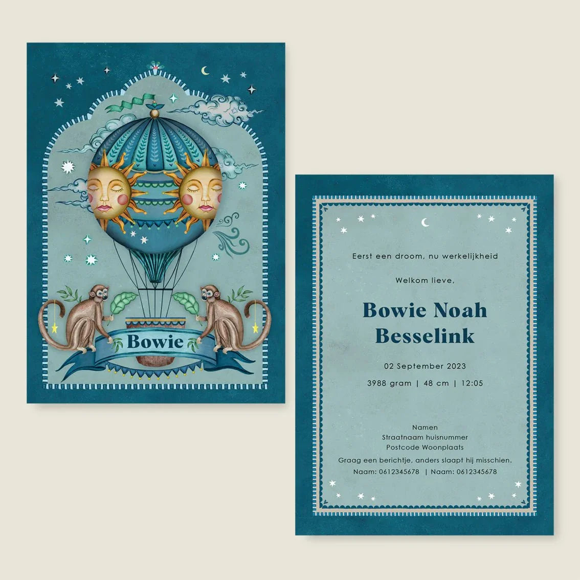 Geboortekaartje Monkey Balloon Blue - Story of July