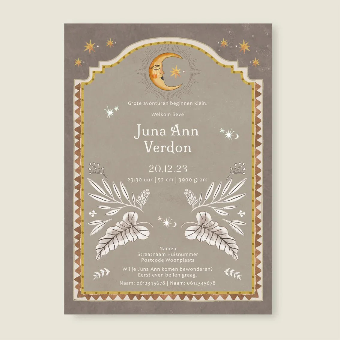 Geboortekaartje Moonchild Khaki - Story of July