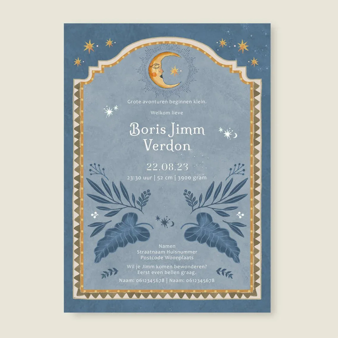 Geboortekaartje Moonchild Light Blue - Story of July