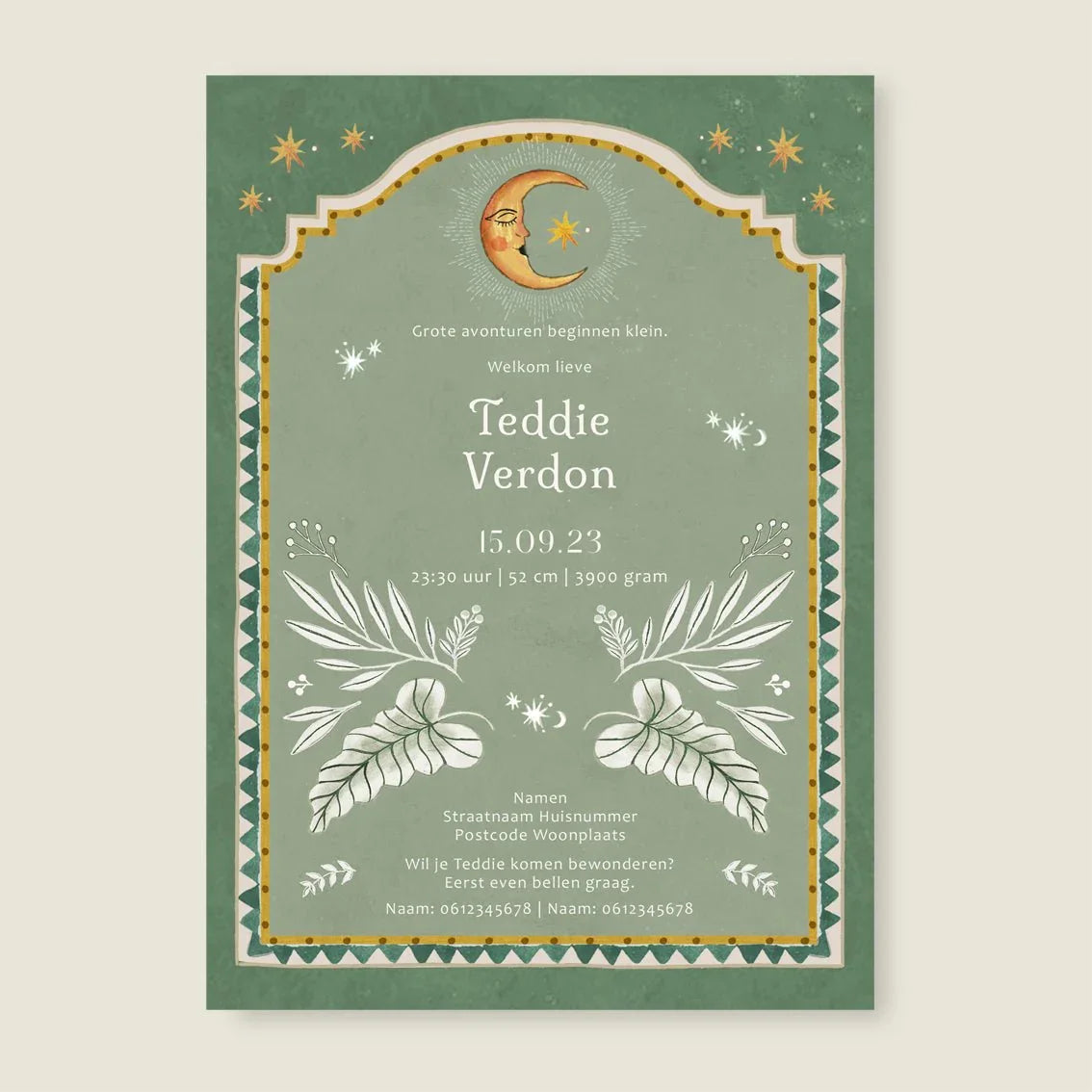 Geboortekaartje Moonchild Lightgreen - Story of July