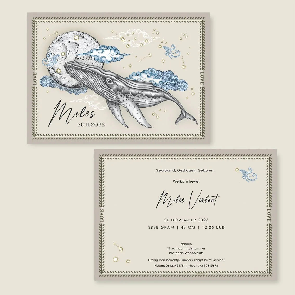Geboortekaartje Moonlighting Whale - Story of July