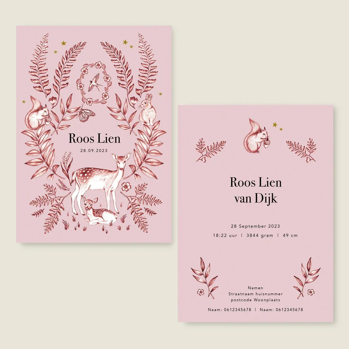 Geboortekaartje Oh Deer Pink - Story of July