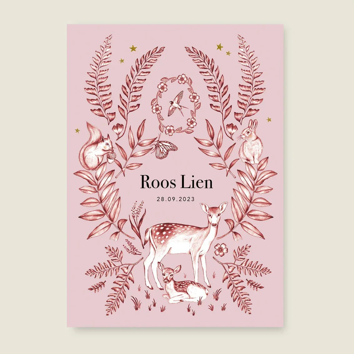 Geboortekaartje Oh Deer Pink - Story of July