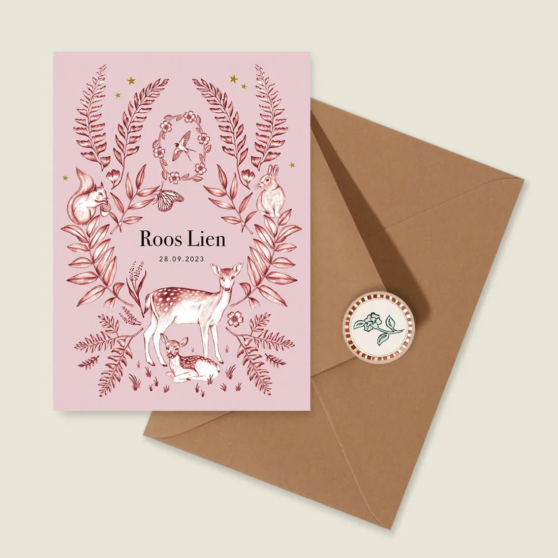 Geboortekaartje Oh Deer Pink - Story of July