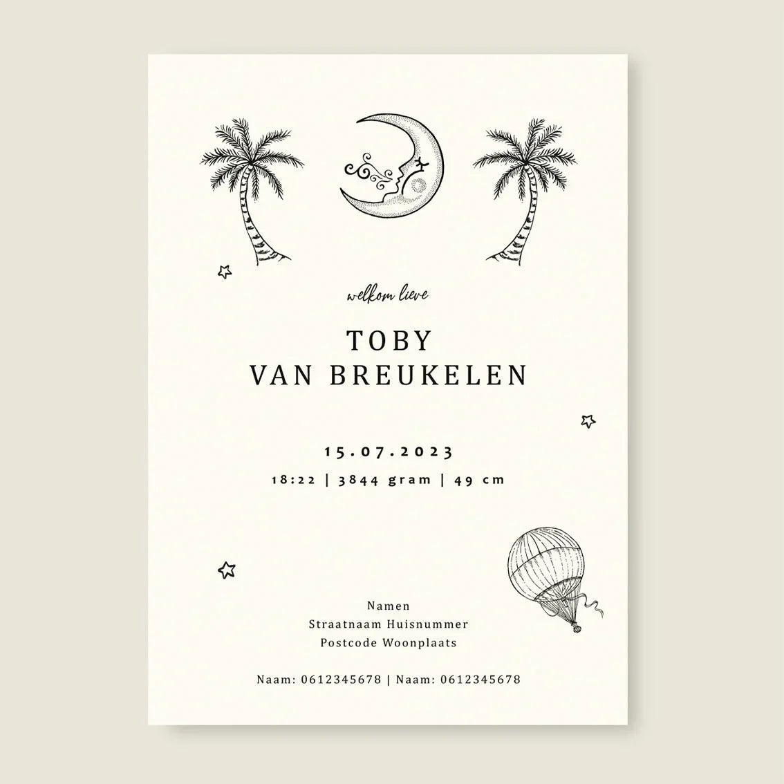 Geboortekaartje Sun And Moon Blue - Story of July