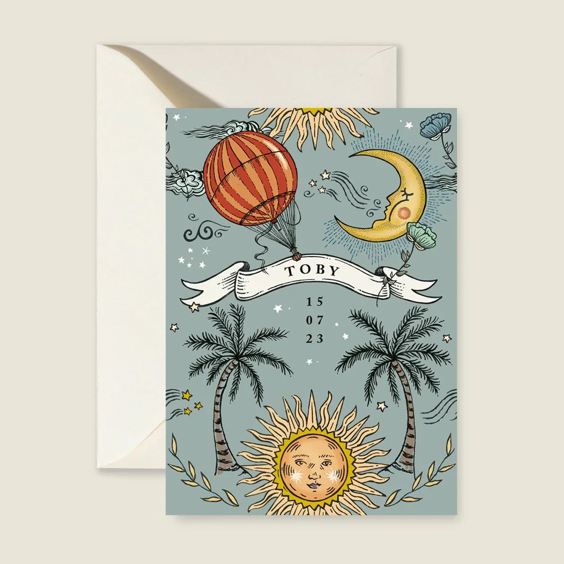 Geboortekaartje Sun And Moon Blue - Story of July