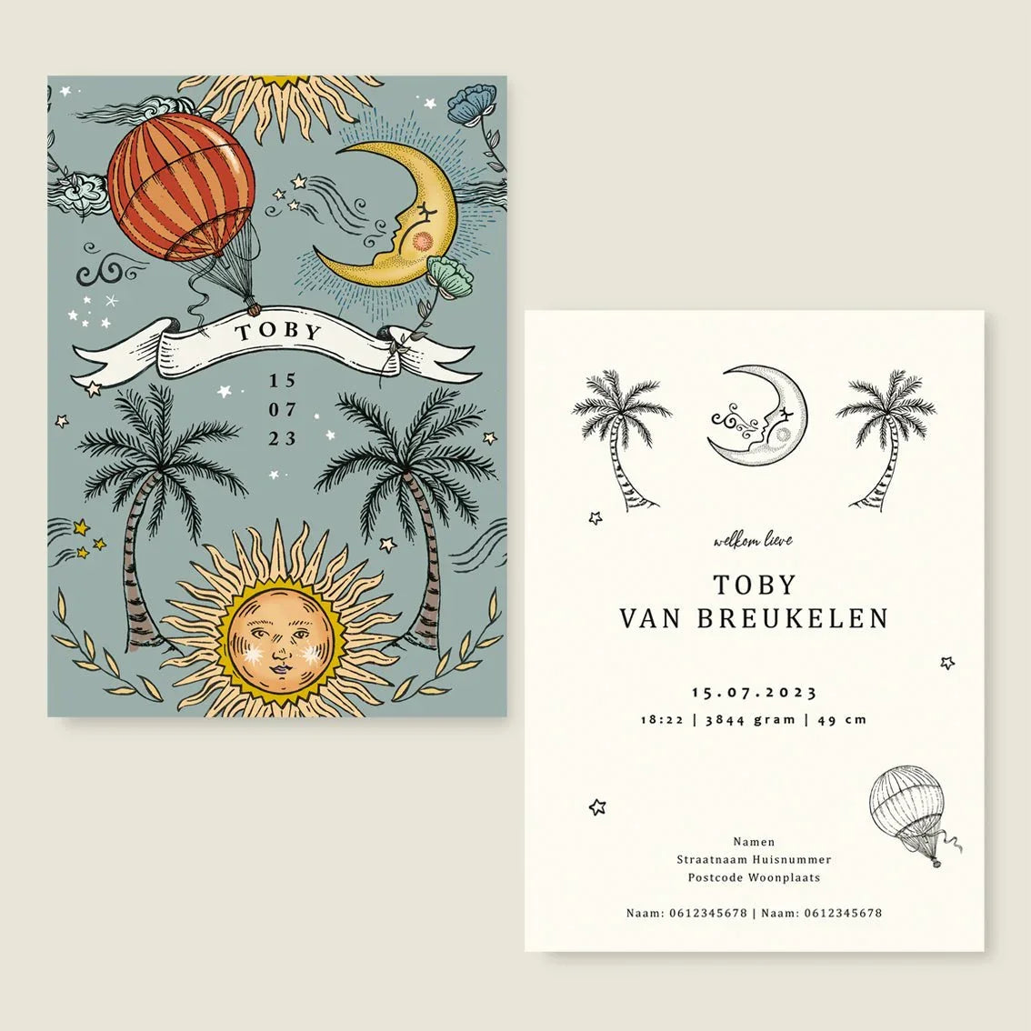 Geboortekaartje Sun And Moon Blue - Story of July