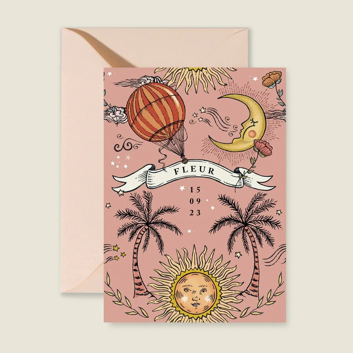 Geboortekaartje Sun And Moon Pink - Story of July