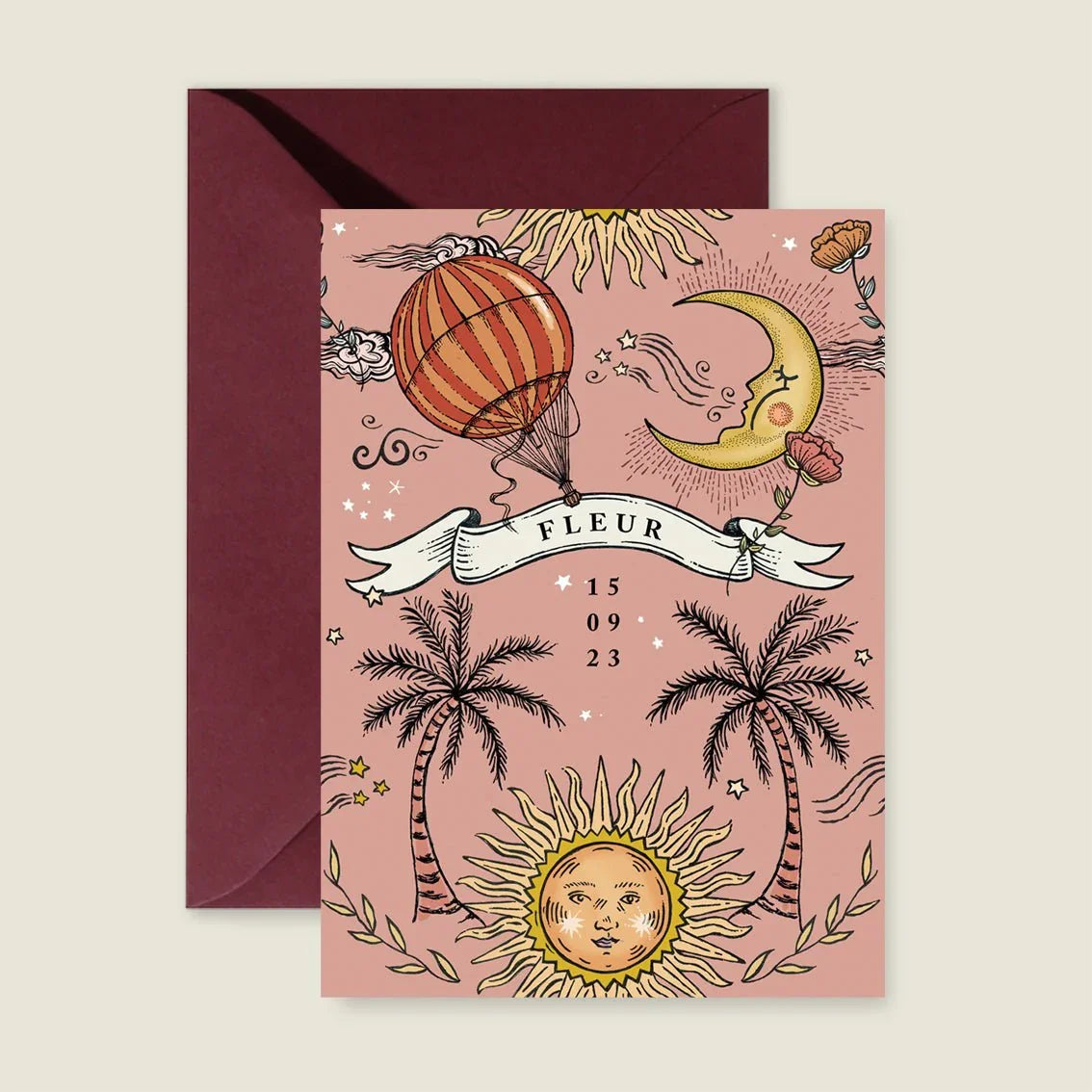 Geboortekaartje Sun And Moon Pink - Story of July