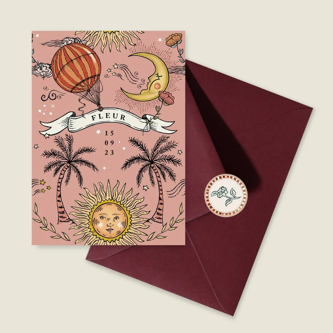 Geboortekaartje Sun And Moon Pink - Story of July