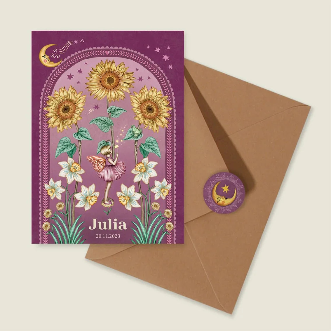 Geboortekaartje Sunflowers Purple - Story of July