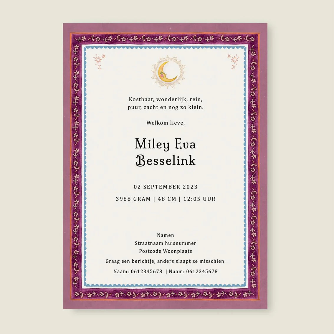 Geboortekaartje Uni Palms Pink - Story of July