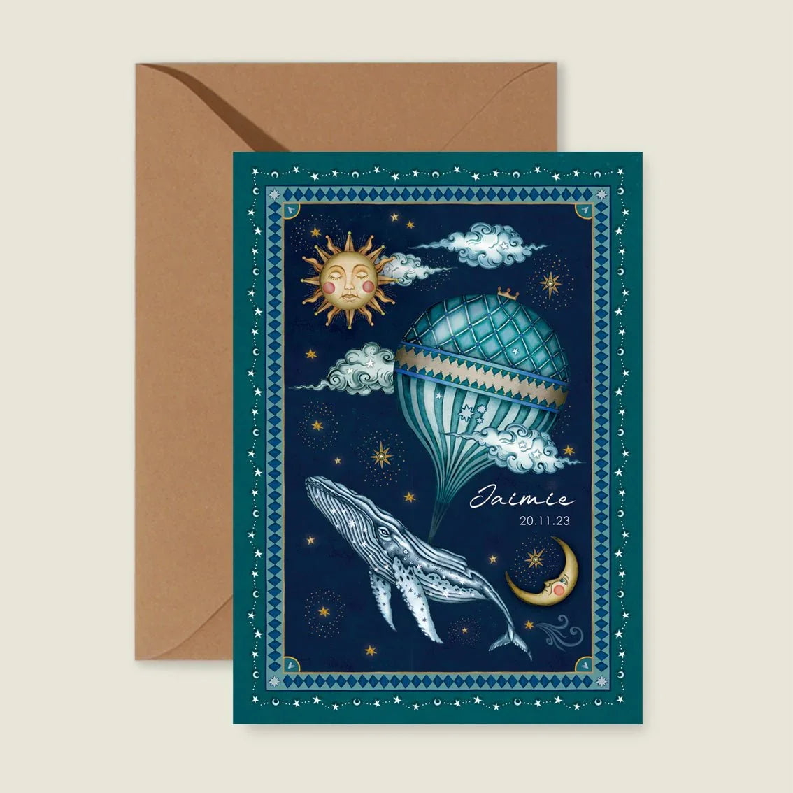 Geboortekaartje Whale Balloon Blue - Story of July