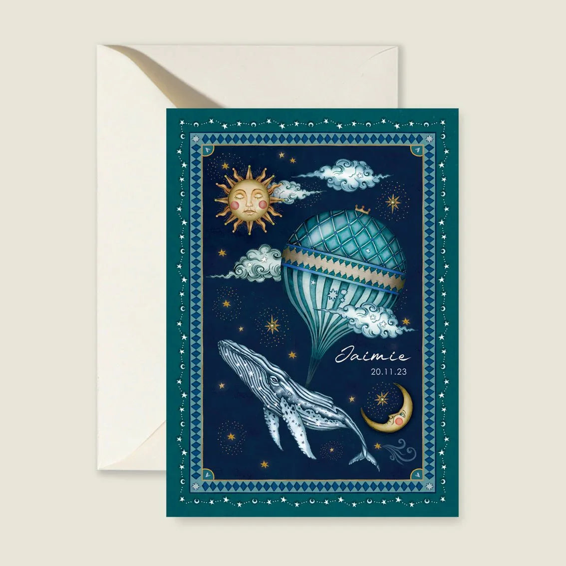 Geboortekaartje Whale Balloon Blue - Story of July