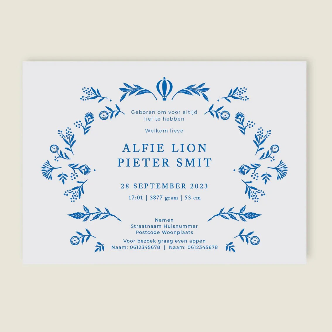 Geboortekaartje Wilderness Blue - Story of July