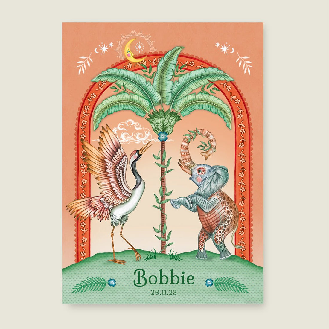 Print Crane Bird And The Elephant Terra - Story of July