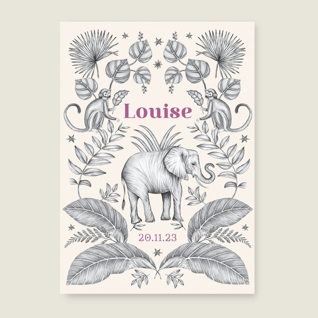 Print Elephant And The Monkey Offwhite - Story of July