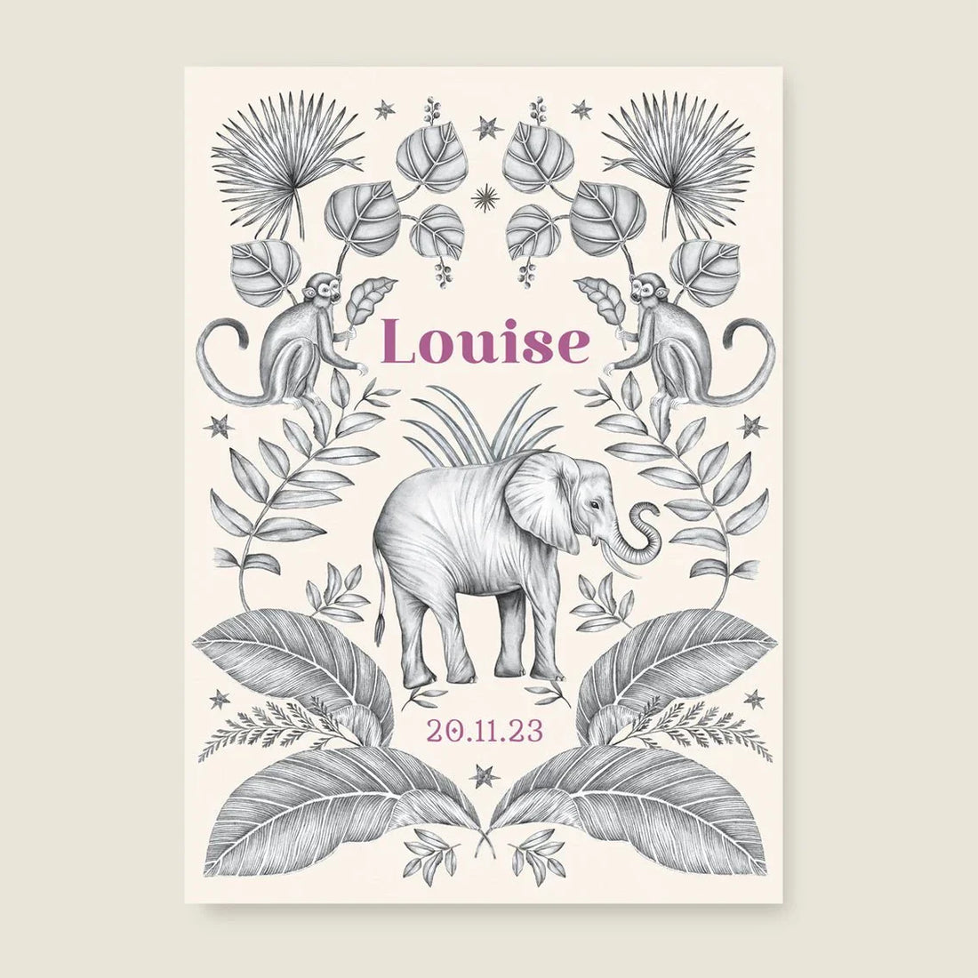 Print Elephant And The Monkey Offwhite - Story of July