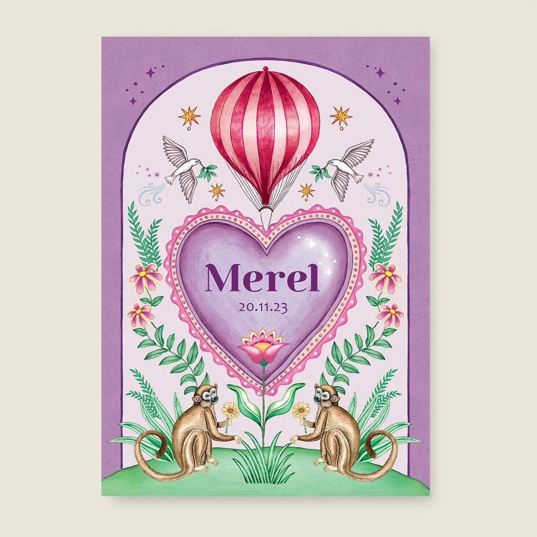 Print Monkey Heart Paars - Story of July