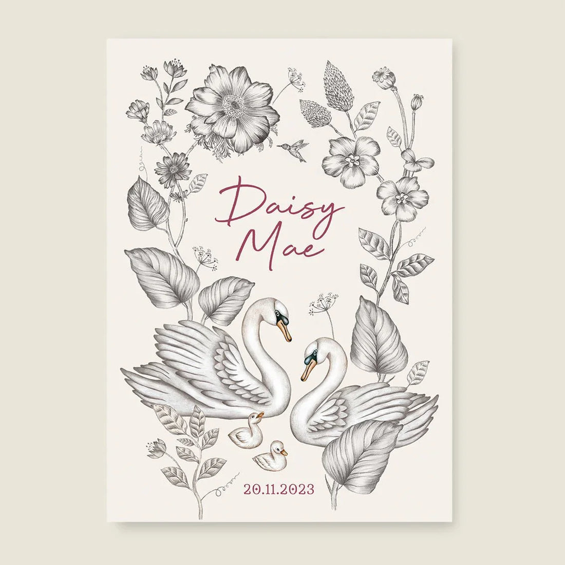 Print Swan Flowers Family Offwhite - Story of July
