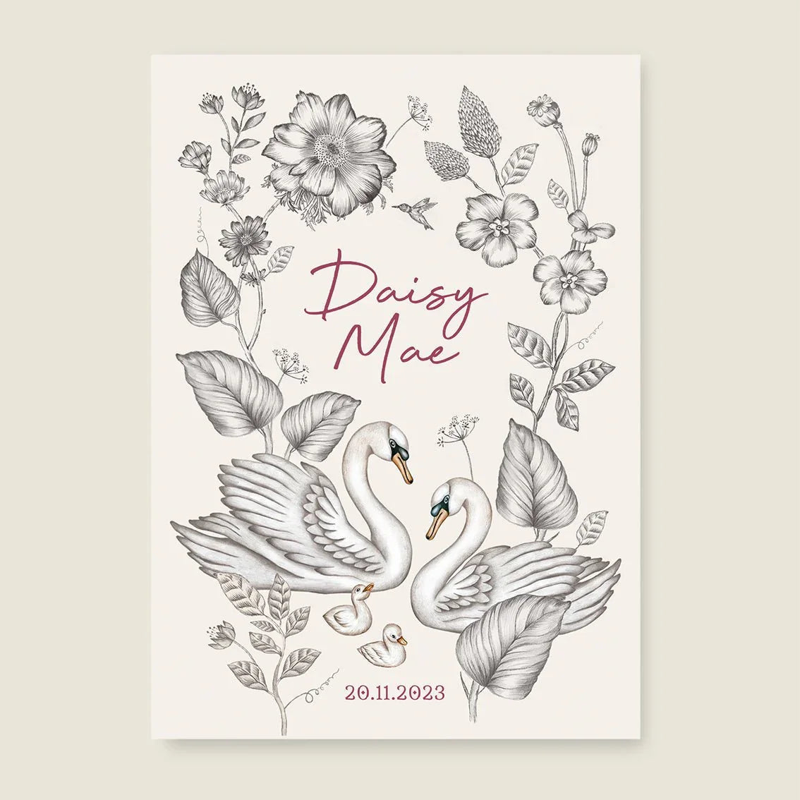 Print Swan Flowers Family Offwhite - Story of July