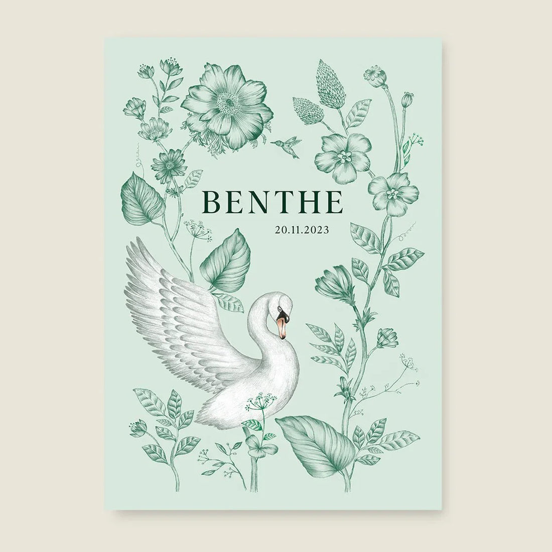 Print Swan Flowers Groen - Story of July