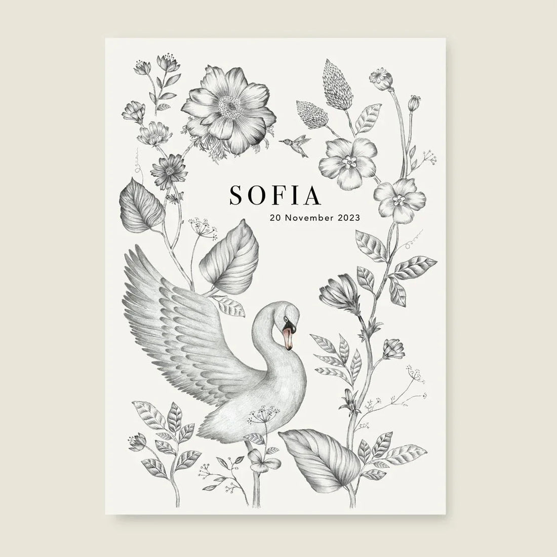 Print Swan Flowers Offwhite - Story of July
