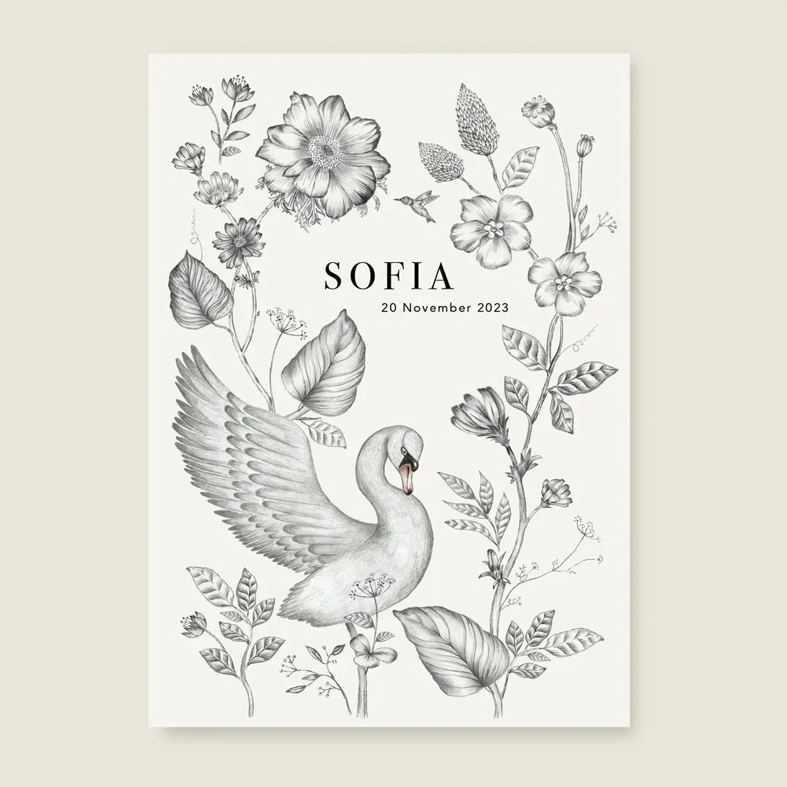 Print Swan Flowers Offwhite - Story of July