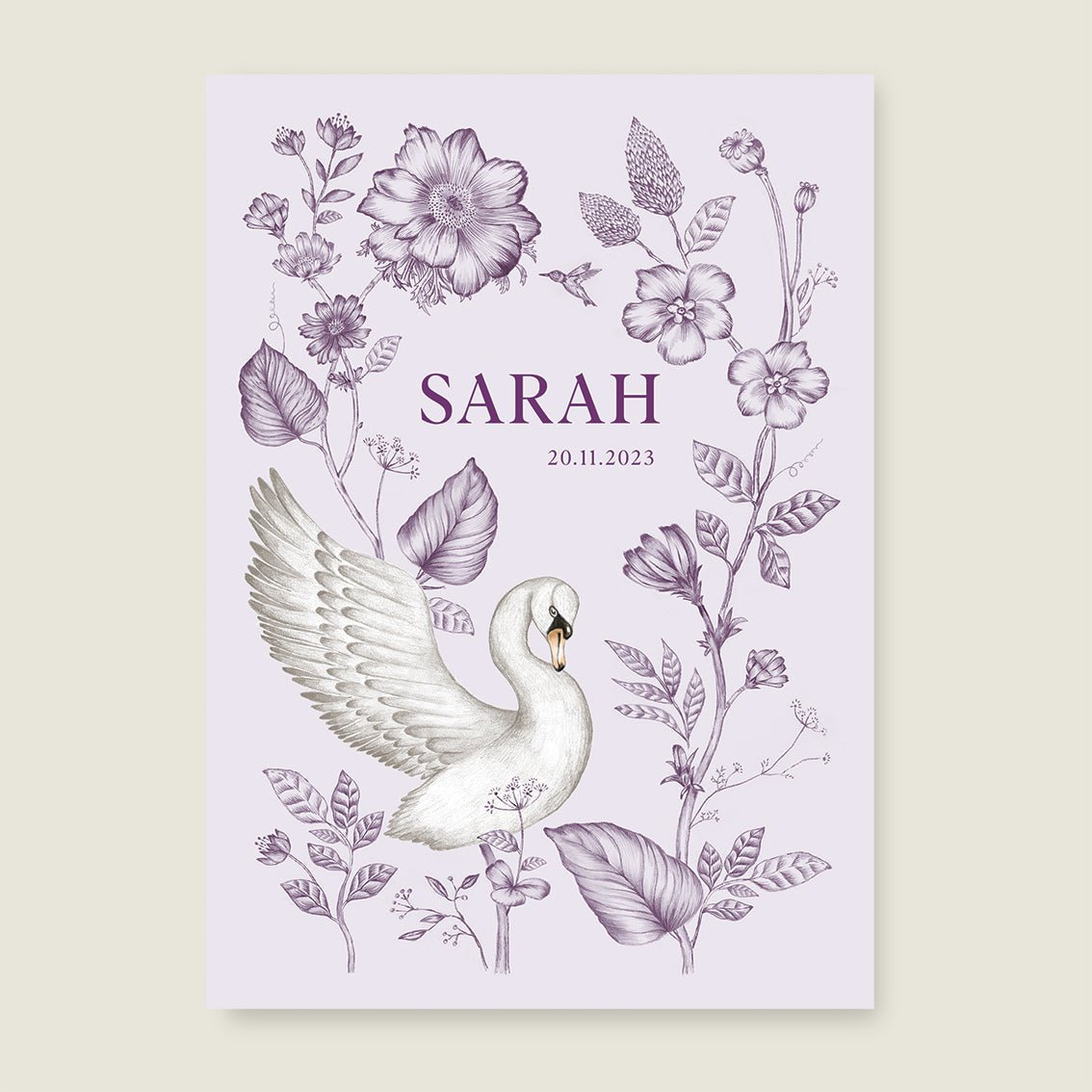 Print Swan Flowers Paars - Story of July