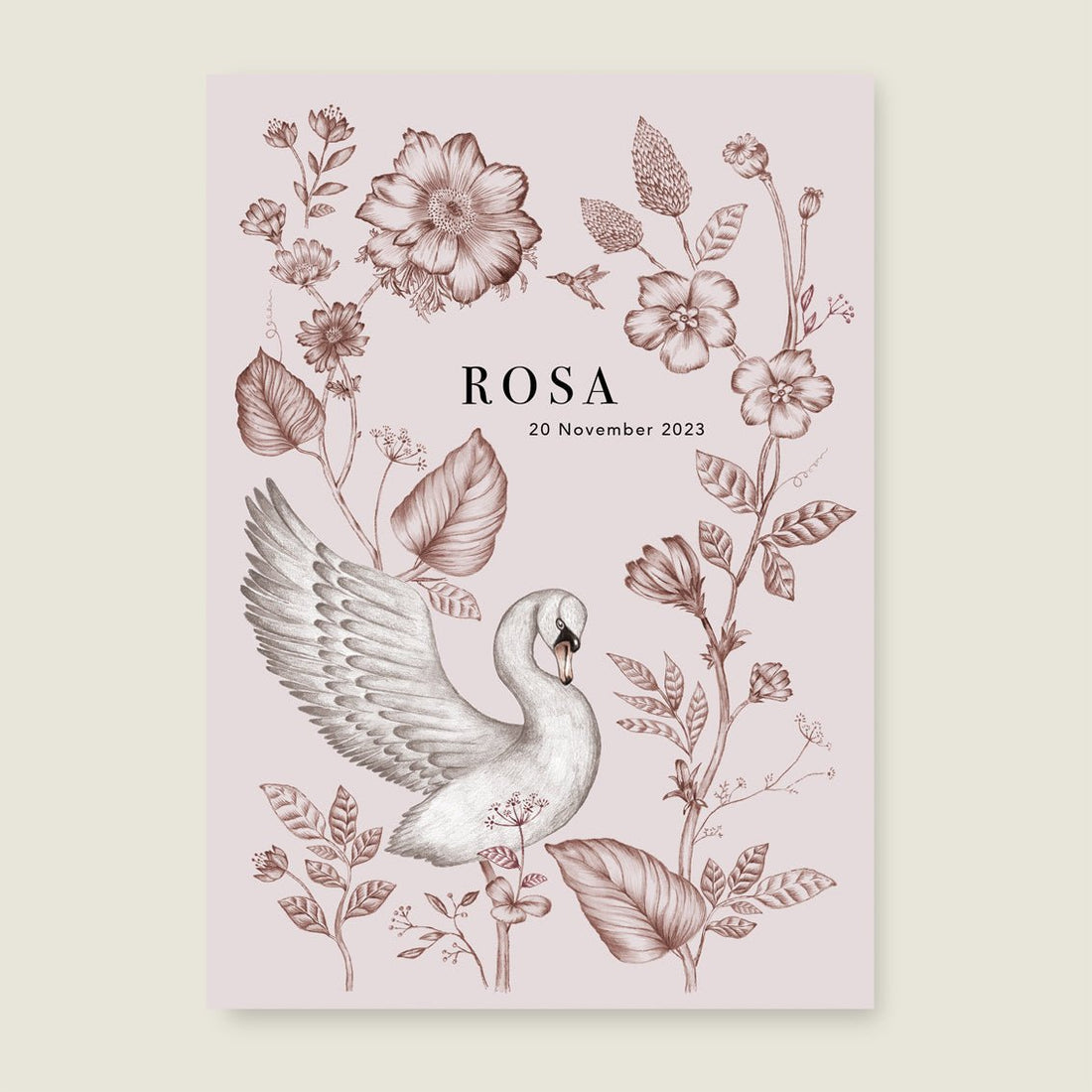 Print Swan Flowers Pink - Story of July