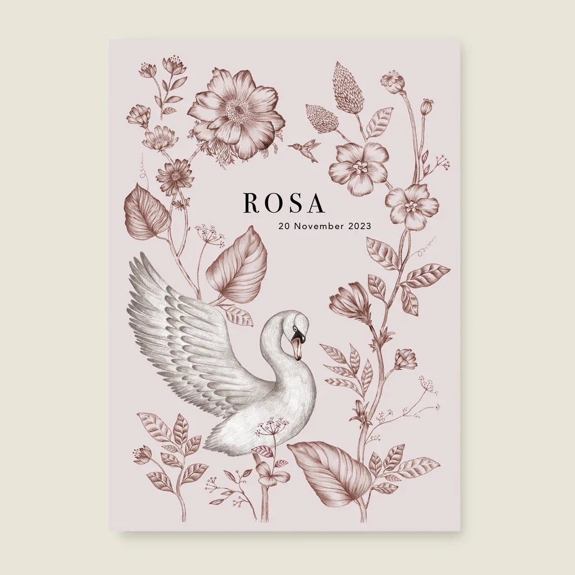 Print Swan Flowers Pink - Story of July