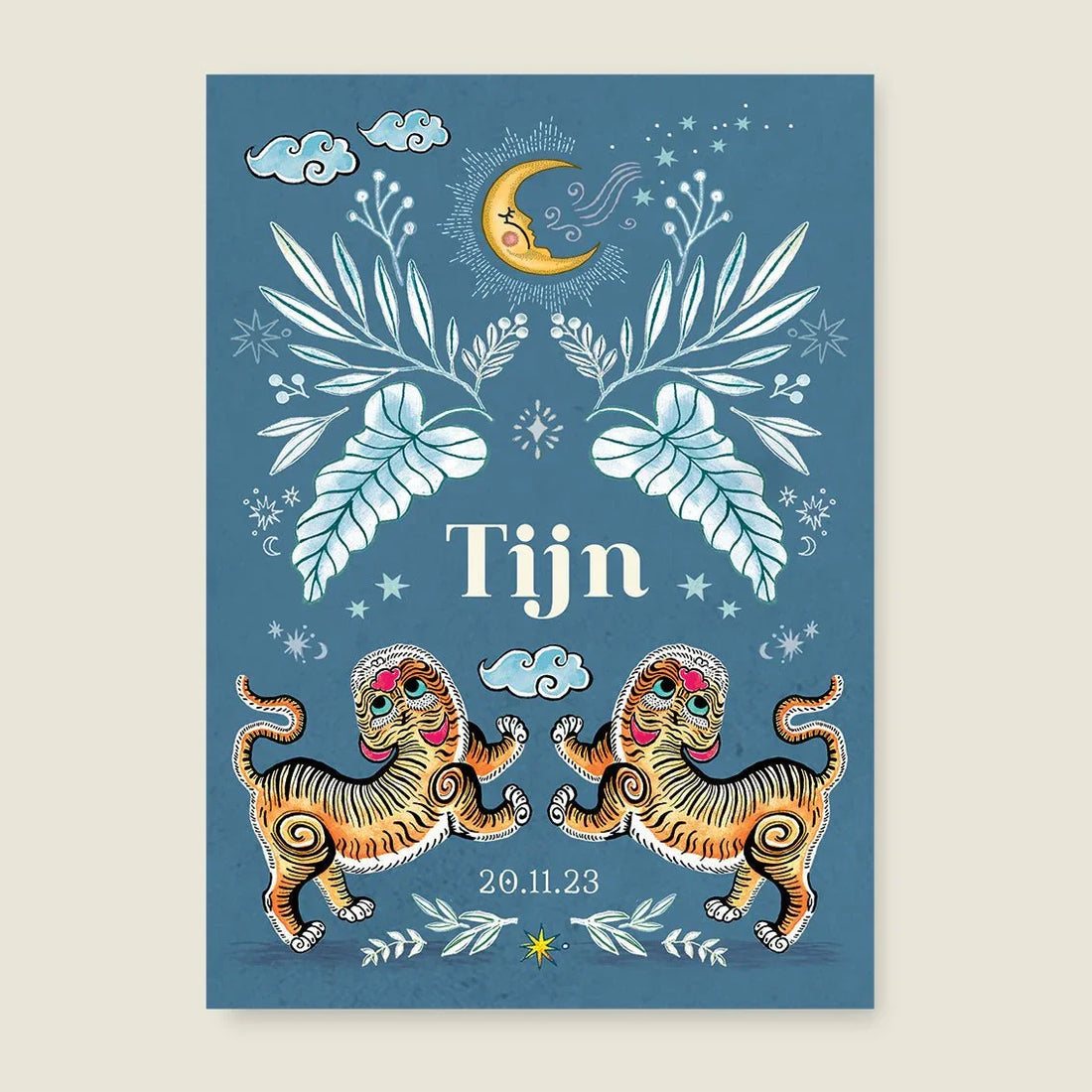 Print Two Pretty Tigers Blauw - Story of July