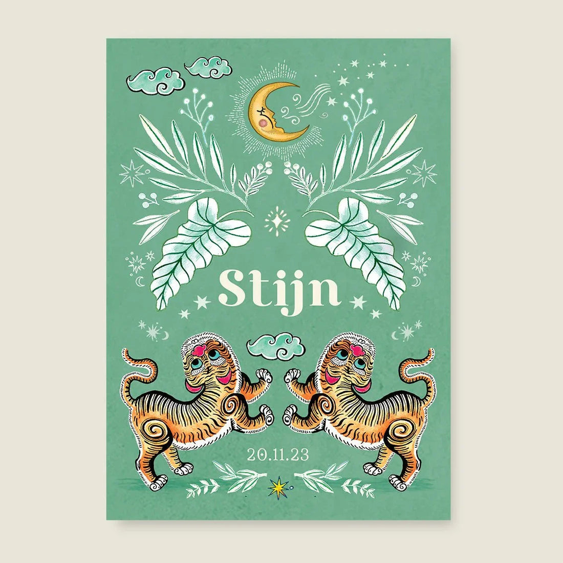 Print Two Pretty Tigers Groen - Story of July