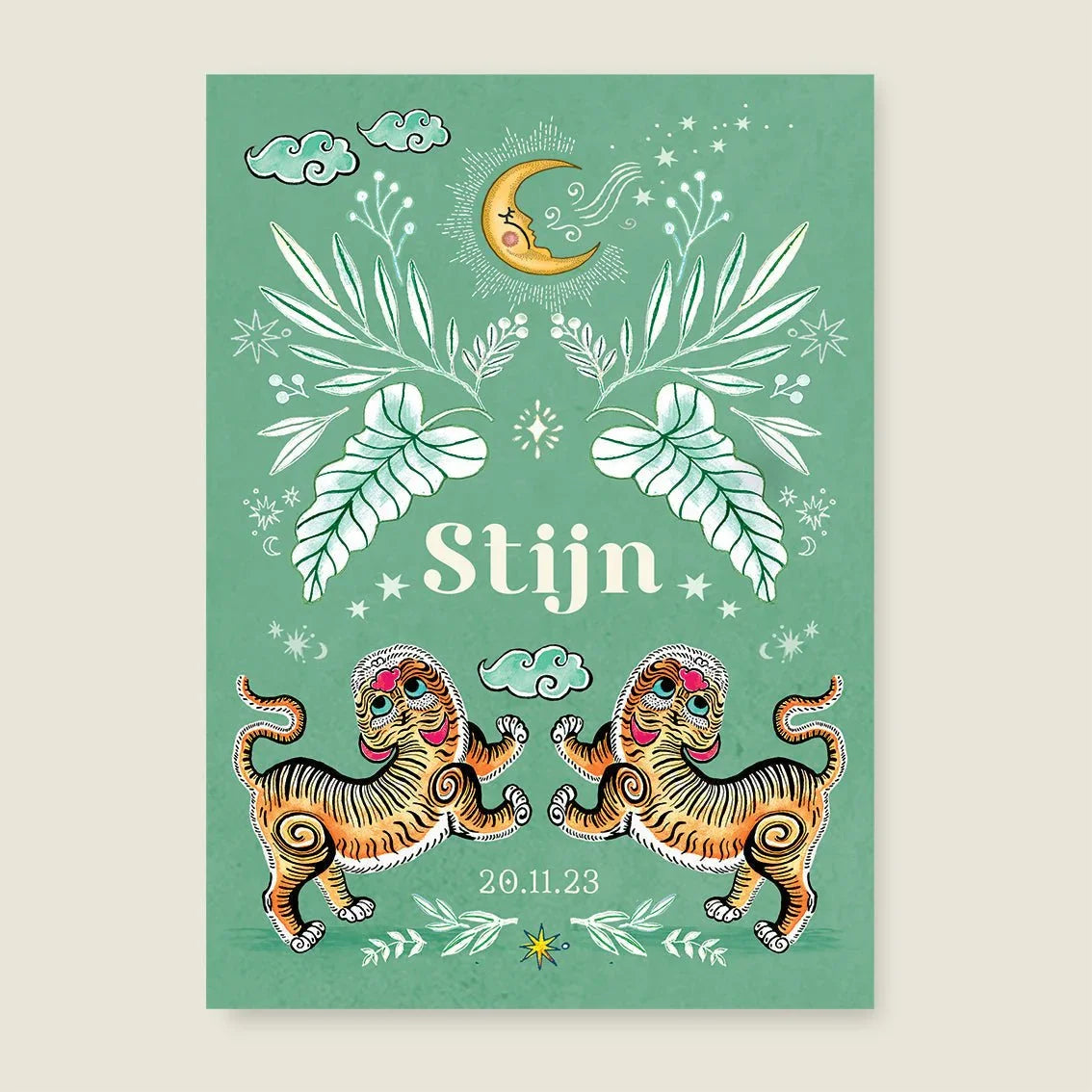 Print Two Pretty Tigers Groen - Story of July
