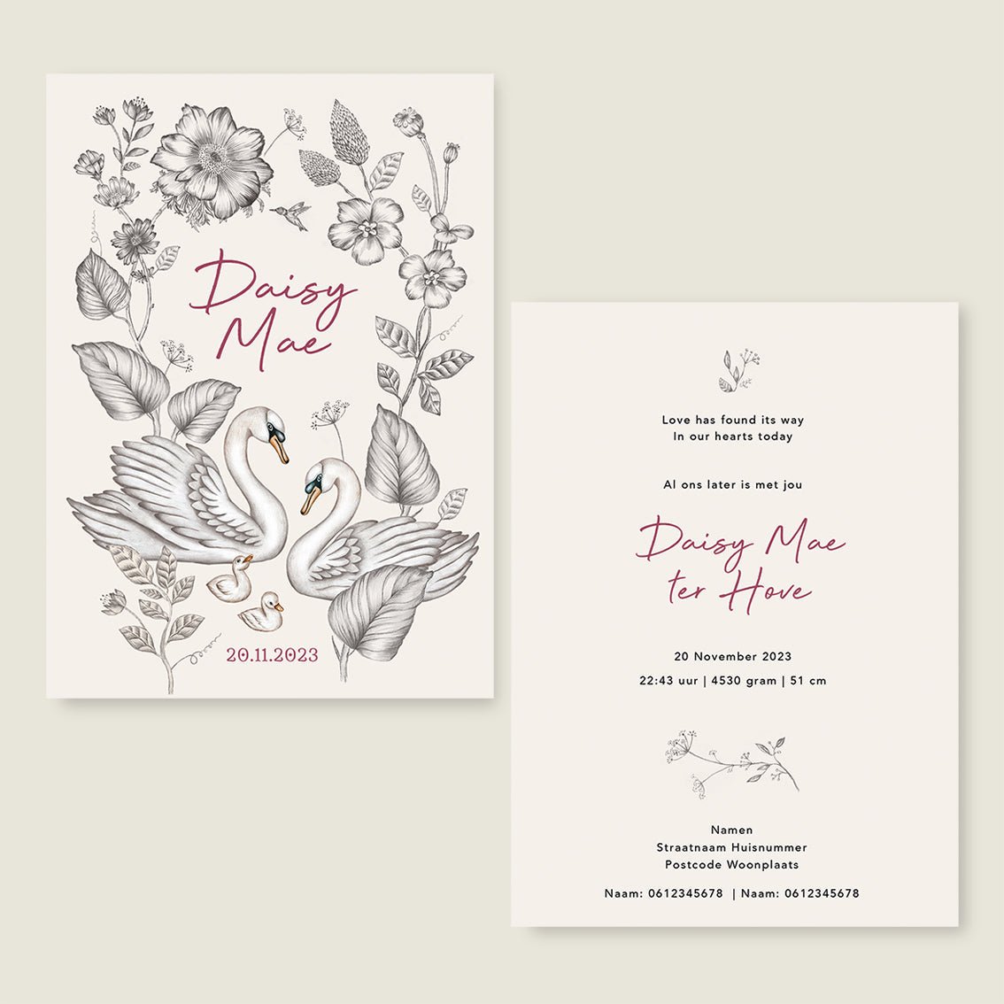 Sample Swan Flowers Family Offwhite - Story of July