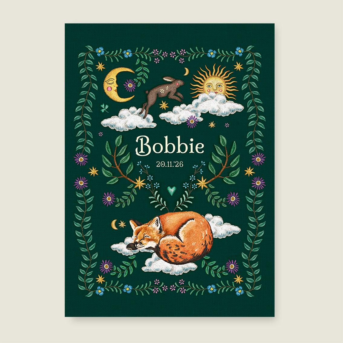 Print Embroider rabbit green