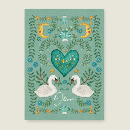 Embroider swan heart light green
