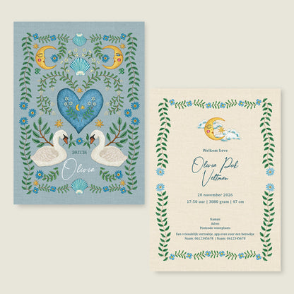 Sample Embroider swan heart blue