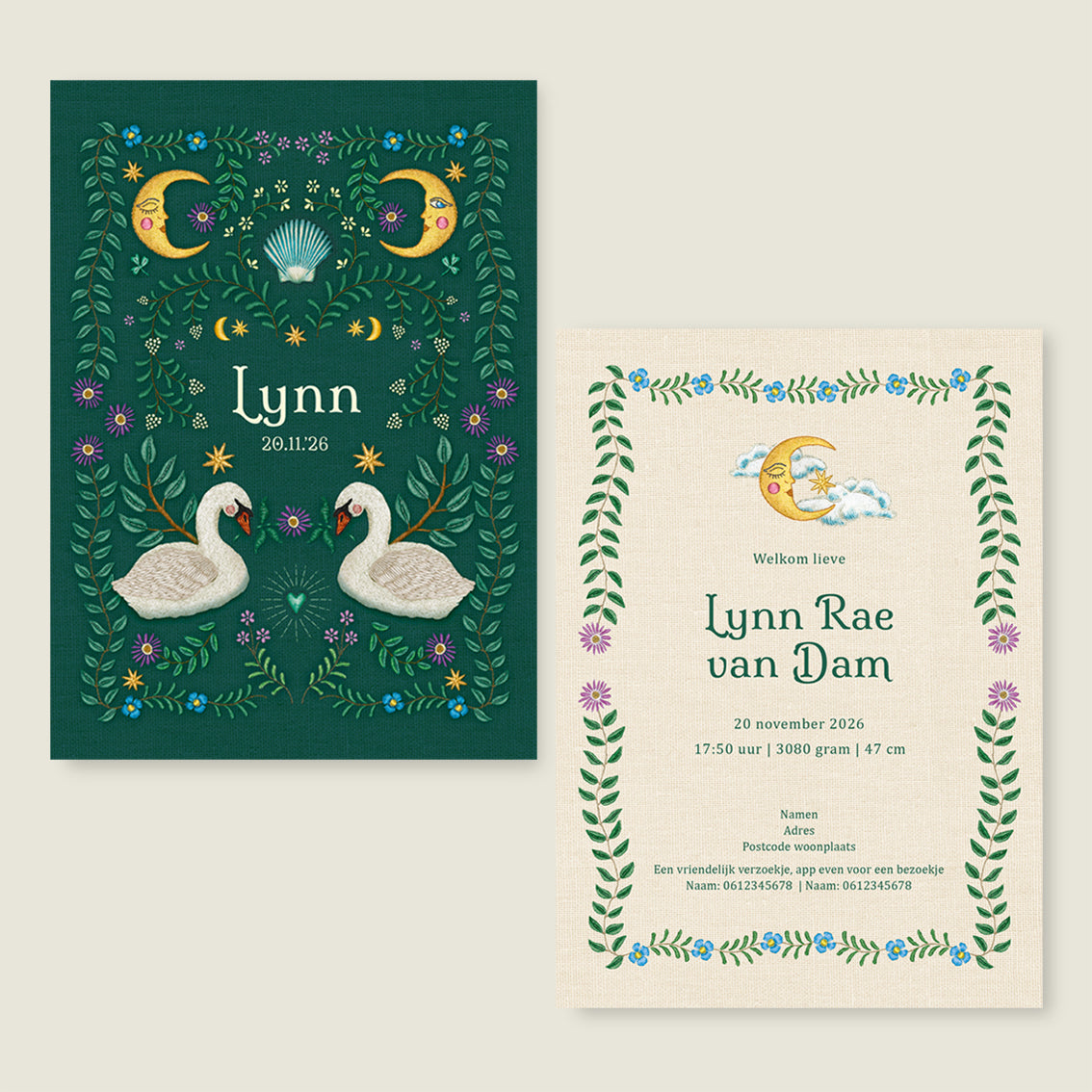 Sample Embroider swan heart darkgreen
